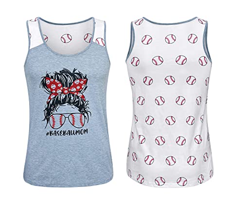 ILTEX Sports Baseball Tank Tops for Mom Fans Apparel Baseball Softball Basketball Soccer Volleyball Comfortable Sleeveless Gift for Running Exercise Gym Shirts (Baseball Printed 2, 2X-Large)