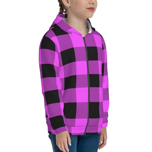 Purple Black Buffalo Plaid Kids Pullover Hoodies Boys Zip Up Sweatshirts Girls Athletic Clothes with Pocket4