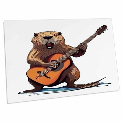 Tapete para escritorio con diseño de castor y guitarra miniatura 1