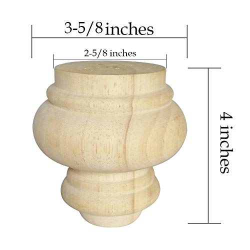 Btibpse 4'' Furniture Legs Wooden Unfinished Bun Feet For Sofa, Chair, Loveseat, Ottoman, Dresser Foot Set Of 4 #TOP1