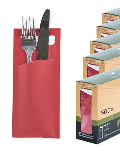 PG PrimeGuest SUPPLY Serviettentasche Bestecktasche Prime Fit 85x190mm mit 2-lagiger Tissue Serviette in Weiß Bestecktaschen mit Servietten ideal...