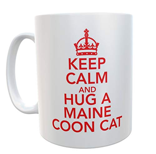 Decalarama Maine Coon Mug Gift - Keep Calm and Hug A Maine Coon Cat - Novelty Cute Tea Coffee Ceramic 10oz Cup