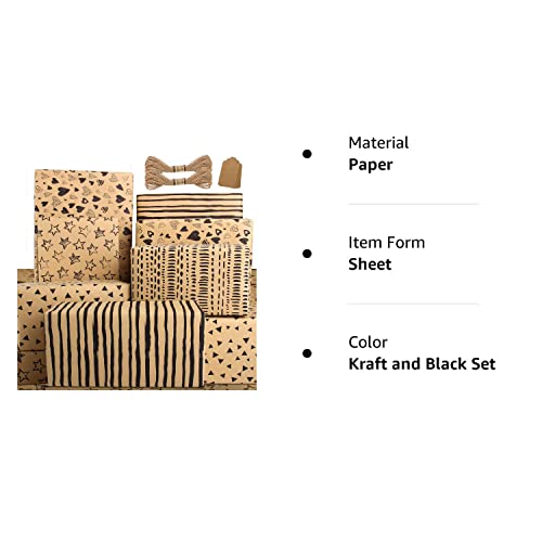 Wrapping Paper Sheets-Gift Wrapping Paper Set With Free Tags & String-Brown Kraft Wrapping Paper Birthday Gift Wrap For Present Wrapping Paper-Birthday Paper Birthday Wrap For Women Girl Men Boys Kids #TOP6
