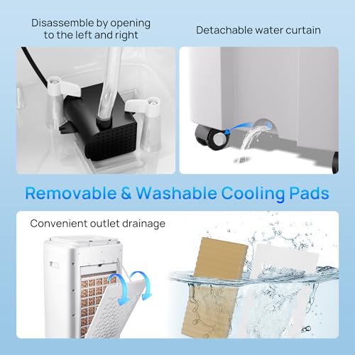 Image of YEW Evaporative Air Cooler,1800CFM Swamp Cooler Air Conditioner with 4.2 Gal Tank,Windowless Swamp Cooler with Remote,3 Speeds,12H Timer,Fans that Blow Cold Air for Bedroom Indoor Office,White