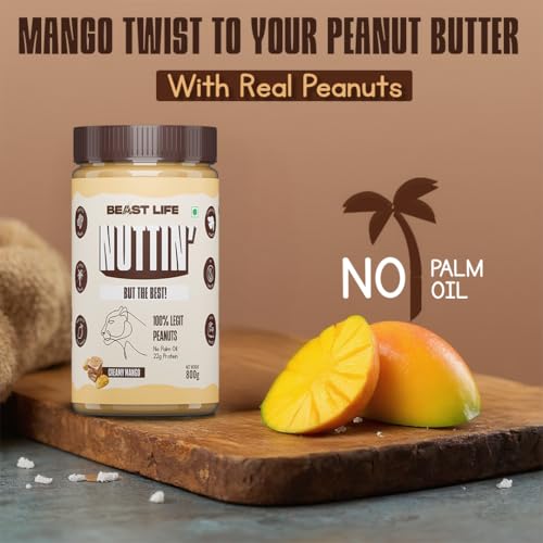 Image of BeastLife Creamy Mango Peanut Butter | 24.5 G Protein | 800 gm | 100% Peanuts, High Protein | Zero Palm Oil | Non‑GMO Nut Butter | Fitness-Friendly Spread | Zero Cholesterol