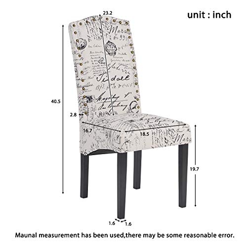 Evedy 2Pcs Dining Script Fabric Accent Chair With Solid Wood Legs For Kitchen Living Room,Beige, Words #TOP1
