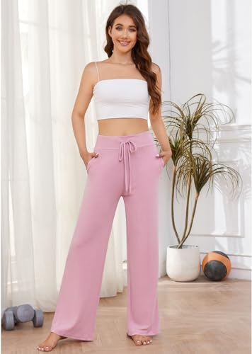Image of LOCUBE Women's Pajama Pants, Soft Comfy High-Waist Wide-Leg Lounge Pants with Drawstring and Pockets