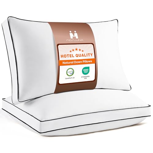 Mosluna Feather Down Pillows King Size Set of 2, Hotel Collection Bed Pillows 2 Pack, Medium Firm Pillow for Side, Back or Stomach Sleepers, Downproof, Gusset Design 20x36 in.