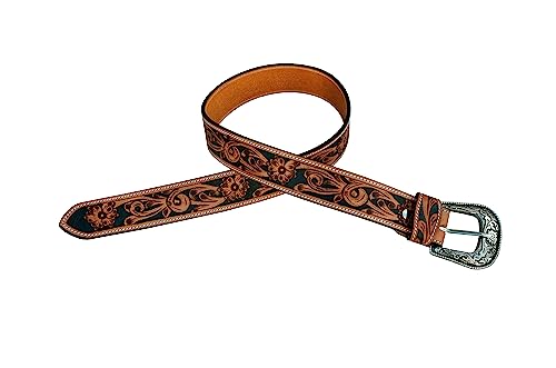 Western Leather Belt Tooled Floral Casual Jeans Belt With Removeable Buckle 30AB1064
