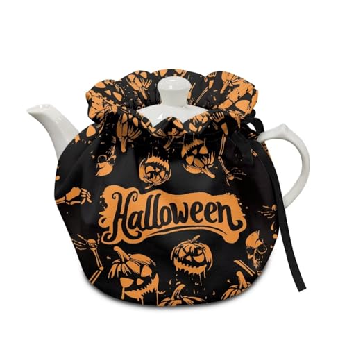 Goronwyfloyd Halloween Pumpkin Kitchen Tea Pot Dust Cover Soft Fabric Washable and Durable Tea Pot Cozies Home Kitchen Table Decorative Accessories Halloween Deocr