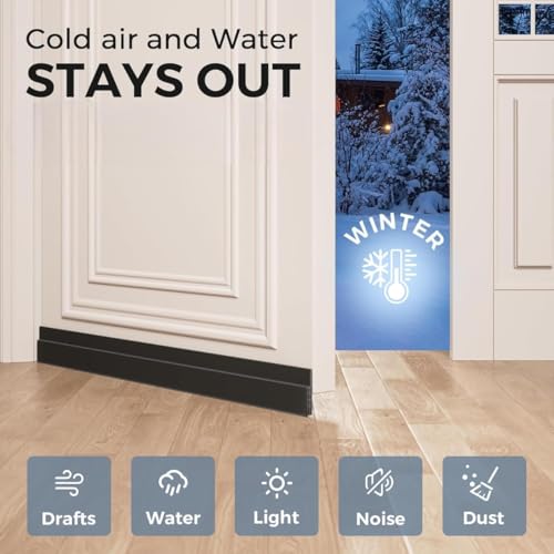 Image of TEKCOOL 39 Inch Silicon Door Bottom Sealing Strip | Self Adhesive Gap Filler Rubber | Bottom Sealing Strip Guard | Protector from Cockroach, Insect, Bugs, Air & Dust | (39 Inch, Black)'