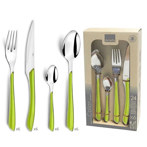 AMEFA - Ménagère 24 couverts de table pour 6 personnes - Eclat - Acier inoxydable 18/0, Finition Brillante - Vert Anis