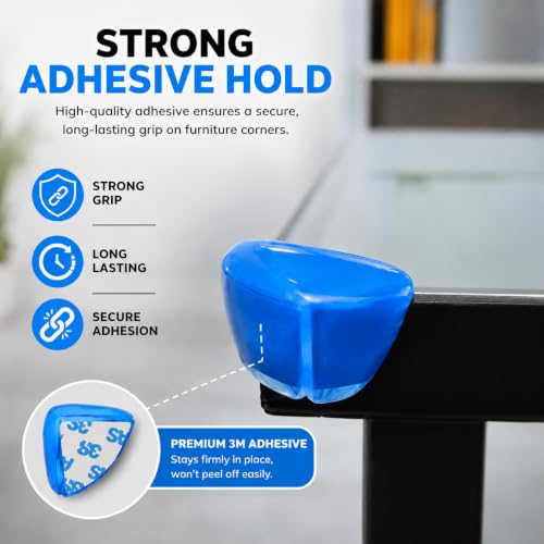 Image of Safe-O-Kid 4 Pcs Baby Safety Corner Protectors | Tear Drop Shaped Silicone Edge Guards for Sharp Furniture Corners, Tables & Beds | Soft Cushion, Non-Toxic, BPA-Free Baby Proofing - Blue