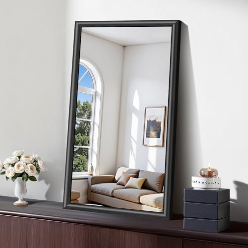 NIMURY 20x36 Inch Brushed Black Bathroom Mirror, Raised Metal Framed Bathroom Vanity Mirror for Over Sink, Anti-Rust, Shatterproof Rectangle Wall Mirror, Hangs Horizontally or Vertically
