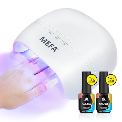 MEFA 168W Lampara Uñas Semipermanentes con Base y Top Coat , Lampara Uv Led Uñas con 3 Temporizadores para Gel, Polygel de Curado Rápido, Secador de Uñas Para Manicura Pedicura Nail Art Hogar, Salón
