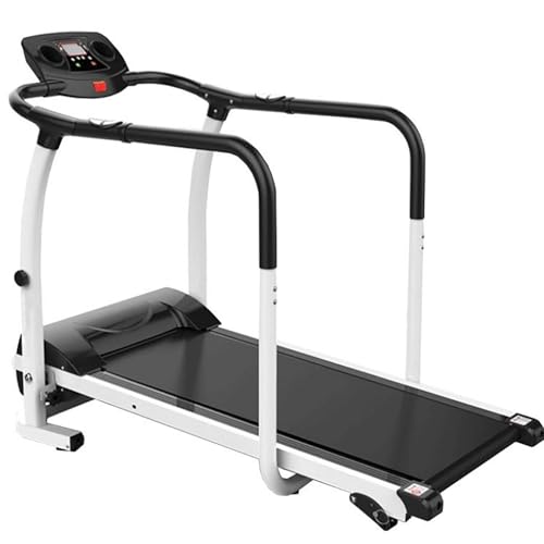 Cinta de correr plegable con pasamanos largo y función inclinada para personas mayores, ideal para recuperación de fitness y monitoreo de frecuencia cardíaca