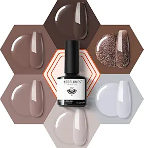 Modelones Gel Nail Polish Set- 6 Colors Chocolate Brown Coffee Gel Polish Kit Brown Glitter Nail Polish Gel Nude Brown Colors Gel Nail Kit Soak Off Popular Nail Art Gifts for Women DIY Manicure Home