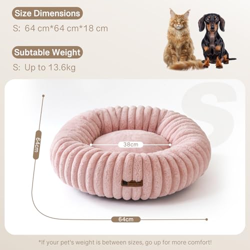 MEWOOFUN Hunde-Donut-Betten für kleine Hunde, beruhigendes Hundebett, rundes süßes Welpenbett mit Rutschfester Unterseite, Flauschiges (Rosa, 64x64x18cm)