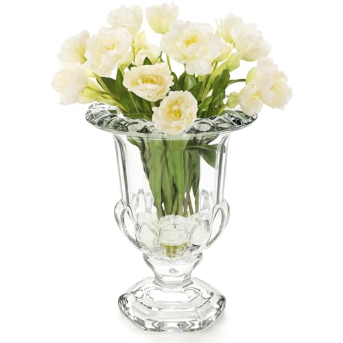 ELFULLY 8 Inch Glass Urn Vase, Large Crystal Glass...