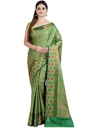 Chandrakala Women's Green Art Silk Banarasi Saree,Free Size(1308GRE)
