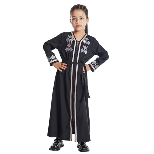 Muslim Girl Abaya Dress for Kids Long Sleeve Islamic Kaftan Robe Zipper Hooded Maxi Muslim Dress Dubai Prayer Clothes