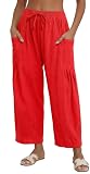 Picture of Marvmys Women Wide Leg Lounge Pants Fashion High Waisted Drawstring Trousers with Pockets Red M