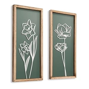 3D Floral Green Wall Art (Set of 2) Lightweight, Wooden Ready-to-Hang Boho Framed Wall Art for Bathroom, Bedroom, Living Room or Office – Premium Sage Green Farmhouse Decor – Gift-Boxed