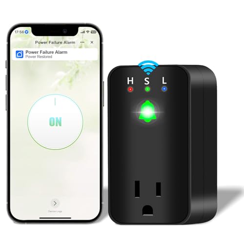PLOJOP Power Failure Alarm with WiFi App Notifications 110dB Power Outage Alert with LED Indicator for Freezer GFCI Outlet Sump Pump and Greenhouse