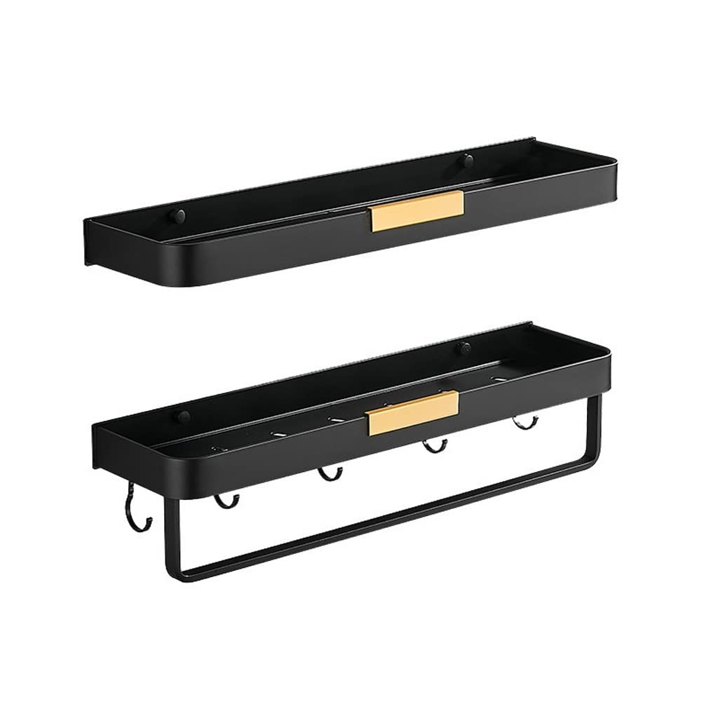 Étagère rangement cosmétiques mural noir et or pour une salle de bain zen