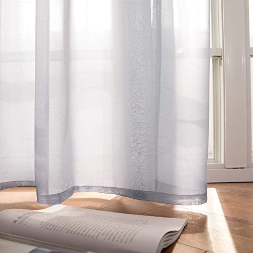 MIULEE 2 Panels Solid Color Sheer Window Curtains Smooth Elegant Window Voile Panels/Drapes/Treatment for Bedroom Living Room 55" Wx85 L Light Gray, Grommet Top - Image 3