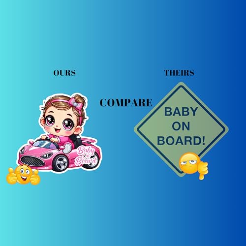 Image of Premium Baby On Board Signs, Car Essentials - Baby On Board Sticker - 1 Pack, 7 inch by 7 inch - Cute - Cartoon Safety Signs - Non Magnet - Durable Strong Adhesive (Pink Sport Car)