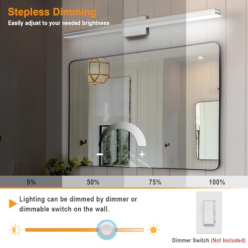 Image of SineRise LED Modern Bathroom Vanity Light Bar (40-Inch, 3000K /4000K /6000K), Chrome Dimmable Modern Acrylic Bathroom Wall Lighting Fixtures Over Mirror