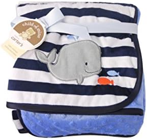 Carters Child of Mine Blue Baby Boy Stripe Blanket with Whale Decoration