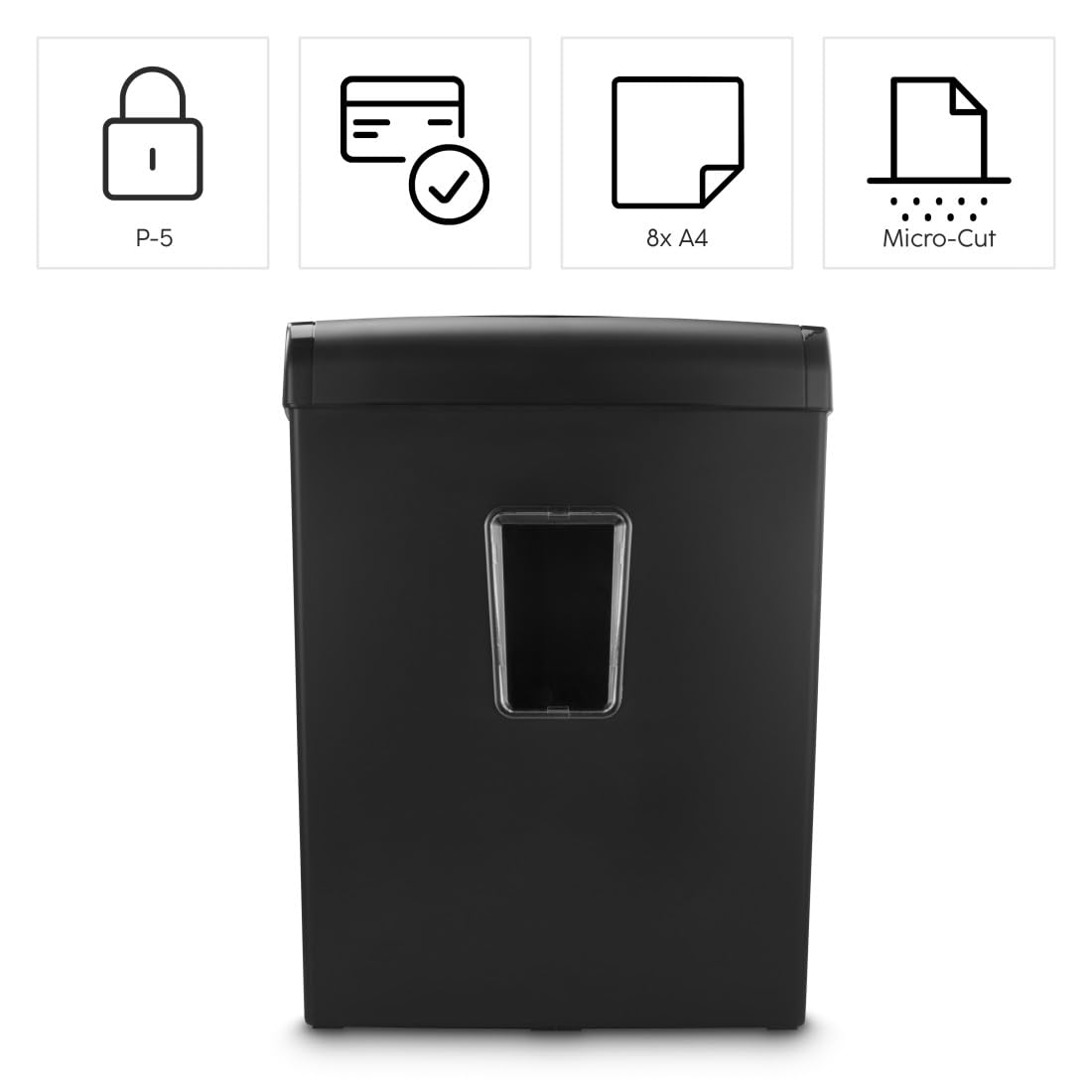 Hama Trituratore Carta Distruggitrice Distruggitrice Documenti Carte Graffe, 8 Fogli A4 a Volta, Sicurezza/Off Auto, LED Overload Overheat, Funzione Indietro, Cestino 20L, Sicurezza P5 T5 E4, Nero