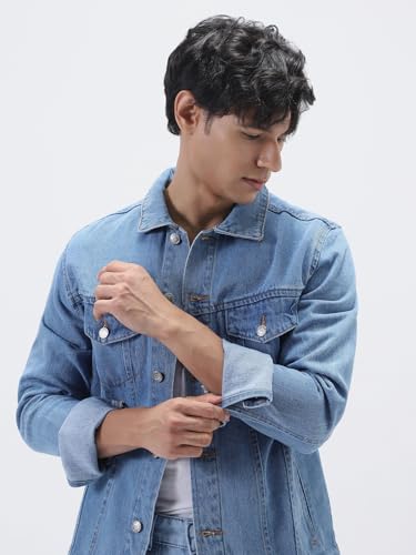 Image of Urbano Fashion Men's Regular Fit Washed Full Sleeve Denim Jacket