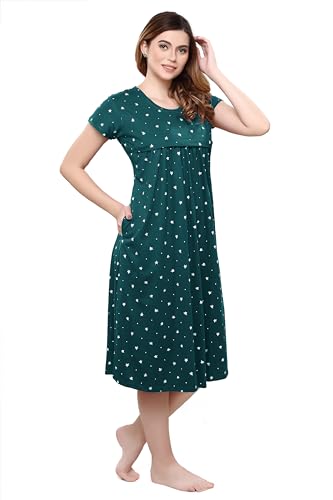 Image of TIGYWIGY Women's Cotton Printed Knee Length Maternity /Feeding /Nursing Nighty