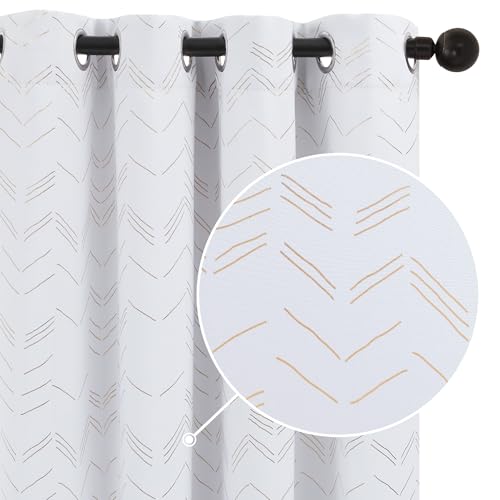 Deconovo Cortinas con Ojales, Cortinas Opacas para Sala de Estar, Cortinas térmicas Gruesas, Cortinas térmicas con protección contra el frío y Estampado de líneas, 140×245 CM, Blanco