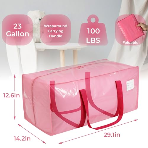 6 Pack Extra Heavy Duty Large Moving Bags with Comfortable Handle & Strong Zipper,Storage Totes for Space Saving Moving Storage College Supplies Alternative to Moving Box,Pink - Image 4