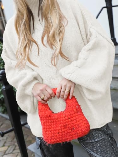 Saodimallsu Womens Oversized Cable Knit Sweater Chunky Mock Neck Long Lantern Sleeve Fall Trendy Tunic Sweaters Top2