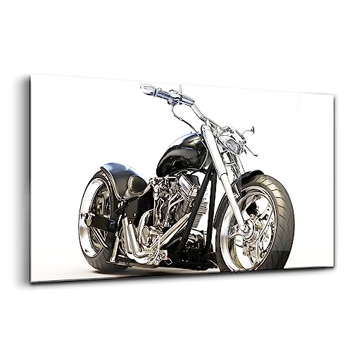 Peinture murale verre moto noire pour salon contemporain Wallfluent 140x70