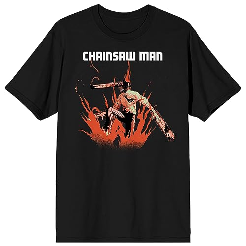 Chainsaw Man Recolor Key Art Crew Neck Short Sleeve Men's Black T-Shirt-Large