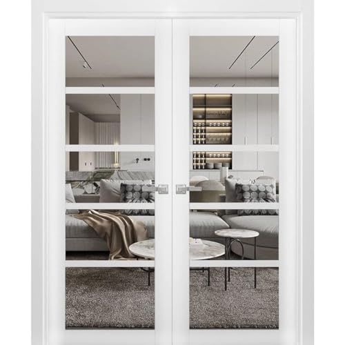 SARTODOORS Quadro 4522 | Double Swing Interior French Doors with Glass, MDF, Hardware Included, 72x80, White, Modern