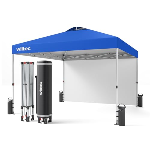 Wiltec Pavillon Pop-up Tonnelle de Jardin Pliante – 3 x 3 x 2,79 m – Couleur Bleue – avec Paroi latérale Roues Fermeture One Push Cadre Robuste Sac –...