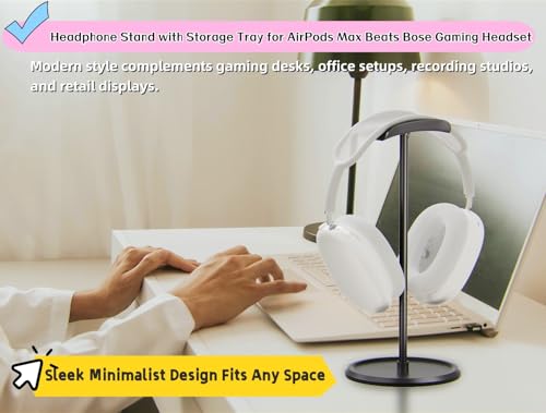 wigmoa CA-4 【1PACK】 Headphone Stand with Storage Tray No Tool Assembly Headset Holder Compatible with AirPods Max, AirPods Pro, Beats, Bose, and Most Gaming Headphones. (Black) - image 2
