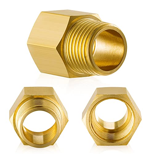 Gsinodrs 3Pcs Brass Pipe Fitting, 1/2" Female X 1/2" Male Npt Thread Brass Hex, Adaptor 1200Psi High Pressure #TOP4