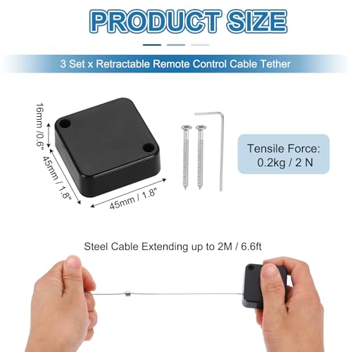 Cordon rétractable pour télécommande noir 2m câble sécurité antivol PATIKIL - 3