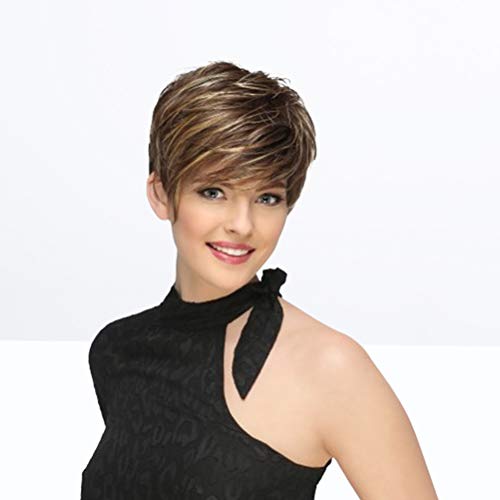 Lurrose Cabelo curto peruca feminina retro gradiente capacete feminino moda oblíqua franja Bob peruc