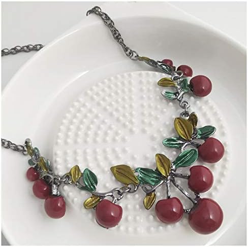 coadipress 3D Red Cherry Earring Necklace Set For Women Cute Fruit Cherry Stud Earrings Dripping oil Red Cherry Earring Cherry Pendant Necklace Christmas Party Wedding Gift - Image 7