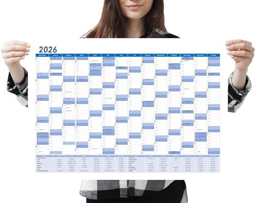 MARZEI24 Din A2 Wandkalender für 2026 14 Monate Jahreskalender Monatsübersicht (59 4 cm x 42 cm) Planer Termine für Büro usw. Jahresplaner Monatsplaner Familienkalender Kalender gefaltet