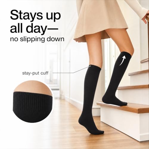 Image of HUE Women's Flat Knit Cotton Knee High Socks for Women 3 Pair Pack